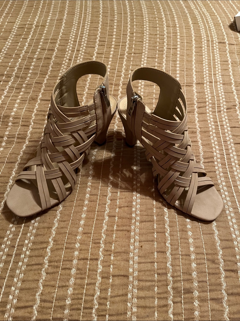 comfort plus by Predictions Woven Strappy Heels - Taupe
